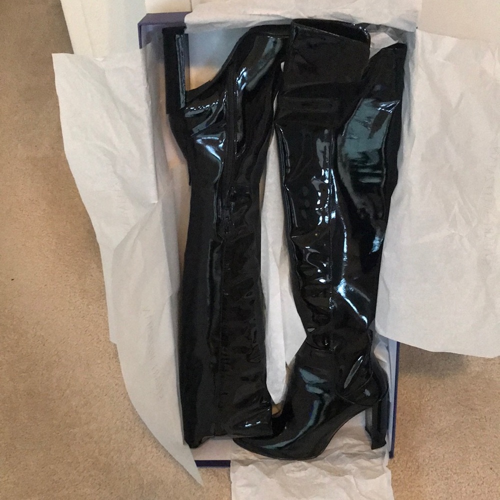 Shiny Black Over the Knee Boots